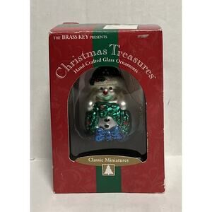 Vtg 2001 Christmas Treasures Handcrafted Glass Ornament Miniature Snowman Wreath